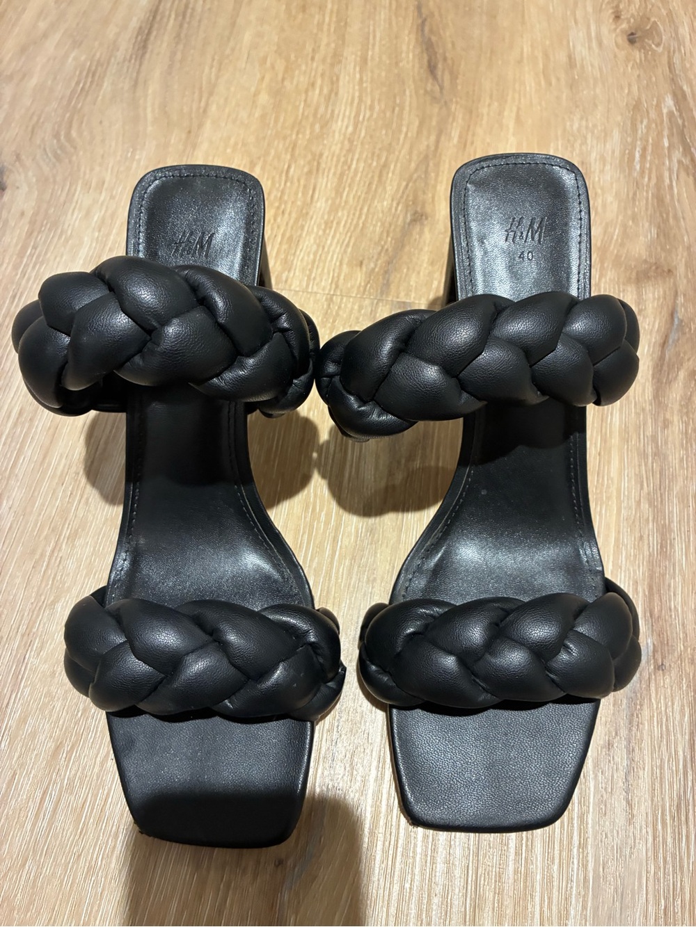 H&M Black Braided Double-Strap Slide Mules